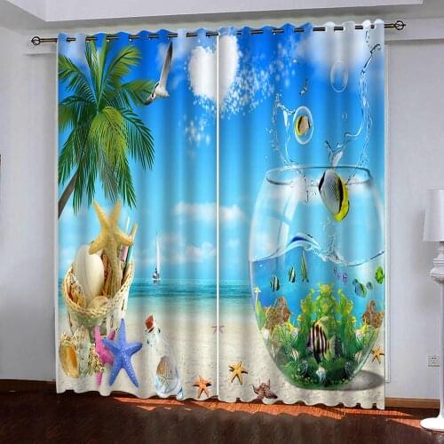 3D Curtain Photo Custom Size Beach Animals Little World curtains children Bedroom Living Room Office Bathroom Shower curtain