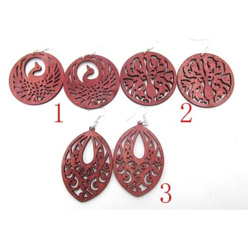 5pairs/lot 2017 Laser cut peacock Wood Earrings