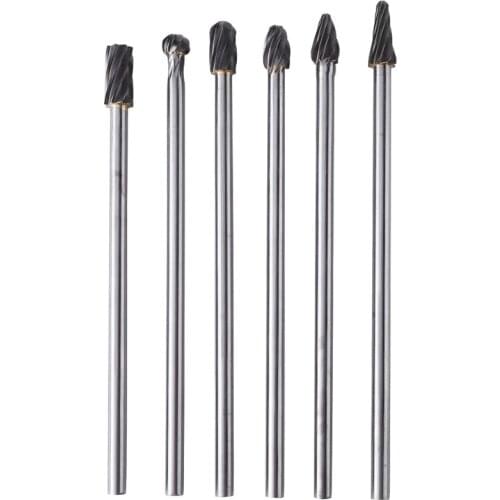 6Pcs Tungsten Carbide Aluminum Rotary Files Burr Set 6mm Shank 10mm Cutting Diameter for Grinder Drill