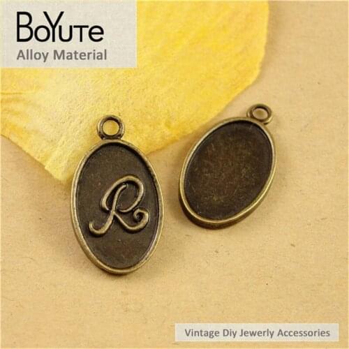 BoYuTe (50 Pieces/Lot) 17*11MM Antique Bronze Plated Oval Alphabet R Word Pendant Charms for Diy Jewelry Making Accessories