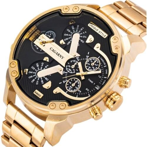 Big Dial Watch Men Luxury Top Brand Men Watch Quartz Analog Calendar Dual Dial Display Stainless Steel Wrist Watch for Mens