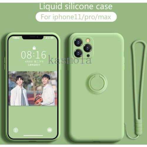 Liquid Silicone Case For iphone 11 pro max XR X XSmax 6 7 8 plus Stand Ring Holder Strap Cover For iphoneSE 2020 shockproof case