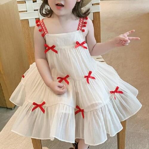 Baby girl summer bow spaghetti strap princess dress kids bow cute sweet cake dress