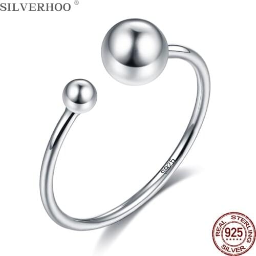 SILVERHOO Authentic 925 Sterling Silver Rings For Women Minimalist Round Beads Open Adjustable Finger Ring Fine Jewelry Best