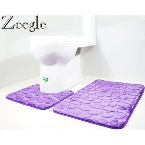 Zeegle 3D Stone Bathroom Mat Toilet Rugs Anti-Skip Carpet Floor Rugs For Toilet U-Shape of Water-absorbing Bath Mat