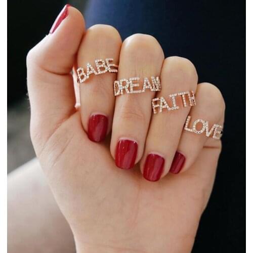 Letter ring micro pave cz Gold filled BABE BOSS HOPE FAITH custom letters fashion rings