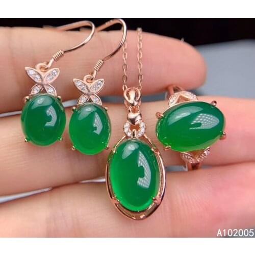 KJJEAXCMY Fine Jewelry 925 Sterling Silver Inlaid Natural Chalcedony Female Ring Pendant Earring Set Classic Supports Test