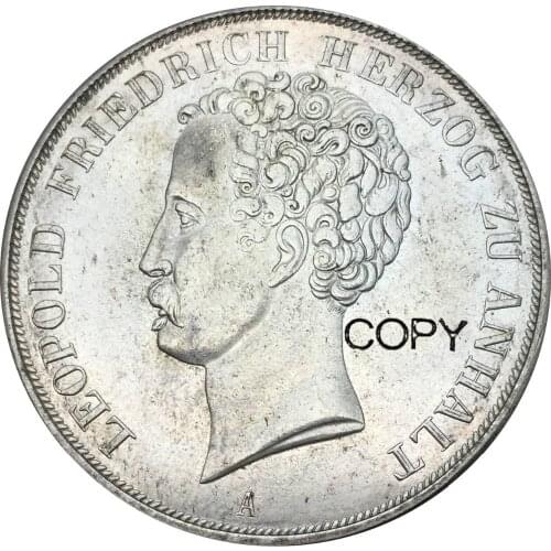 German States Anhalt Bernburg 2 Thaler Alexander Carl 3 1/2 Gulden Leopold Friedrich 1839 A Cupronicke Plated Silver Copy Coin