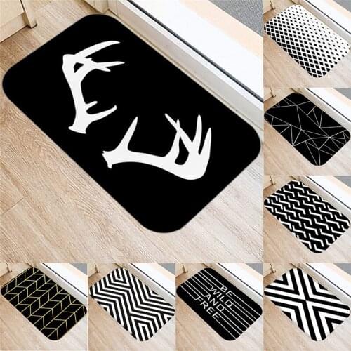 Black White Geometric Pattern Doormat 40X60cm Striped Decor Carpets Kitchen Bathroom Anti-Slip Floor Mat Nordic Style Indoor Rug