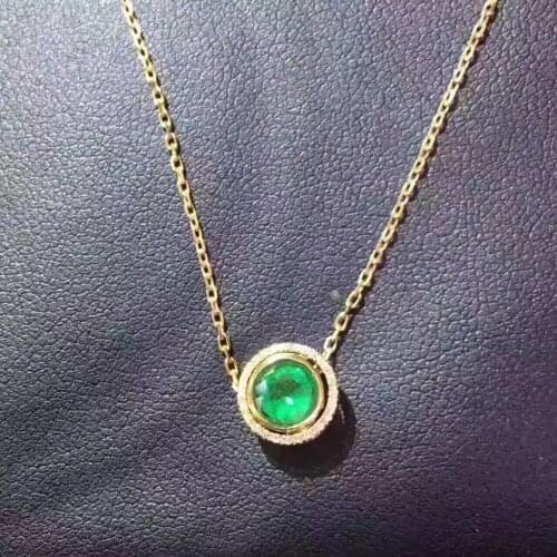 Natural green emerald pendant S925 silver Natural gemstone Pendant Necklace Simple Small cute round two wears girl gift jewelry