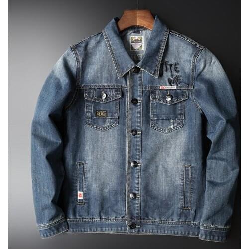 2020 New Autumn Mens Embroidered Jeans Jacket Fashion Casual Cotton Elasticity Brand Denim Coat Male Clothes