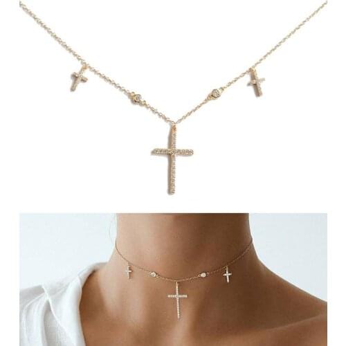 Micro pave CZ cross pendant charm 925 sterling silver gorgeous OL lady jewelry silver chain charm chocker necklace