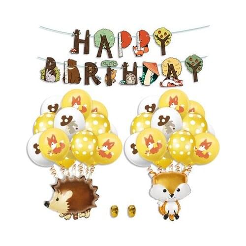Jungle Animal Theme Children Kids Birthday Party Set Squirrel Fox Rabbit Deer Dot Sequin Latex Balloon Party Supply Decoration