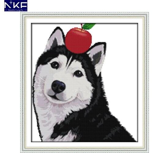 NKF Apple Huskies Cross Stitching Handmade Craft Needlework Cross-Stitch Embroidery Kit Cross Stitch for Home Decor