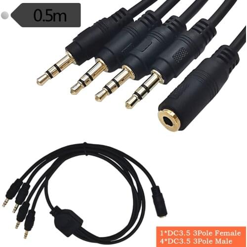 One-to-four 3.5mm 3 section headphone cable, multiple people and multiple devices simultaneously use audio adapter cable
