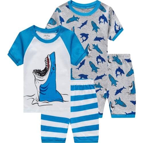 Boys' Pajama Sets Boys Cartoon Sleepwear Dinosaur Pajamas Boys Toddler Kids Grow in The Dark T-Rex 4 Pieces Short Pajama Set
