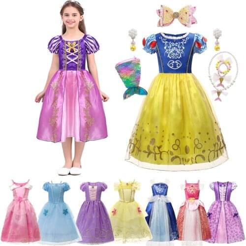 Girl Princess Dress Rapunzel Dress Up Baby Snow White Belle Cinderella TonyFat Cosplay Costume for Party Birthday Halloween