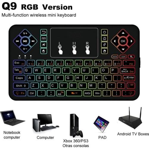 Q9s Mini Colorful Bluetooth Wireless Keyboard Cool Backlit with Touchpad Q9 Air Mouse Remote Control For Android TV Box Tablet