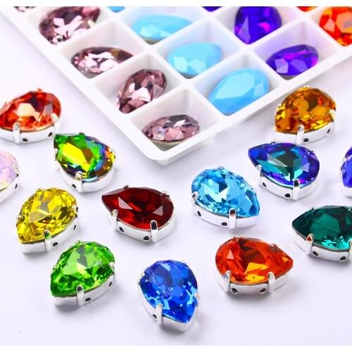 Drop Shape Glass Rhinestones With Claw Sew On Teardrop Crystal Stone Strass Diamond Metal Base Buckle Wedding Decoration