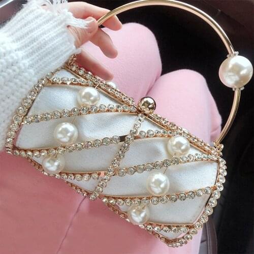 Luxury Designer Handbags for Women Crystal Pearl Hollow Out Clutch Cage Purse Wedding Famous Brand Chain Crossbody Bag ZD2119