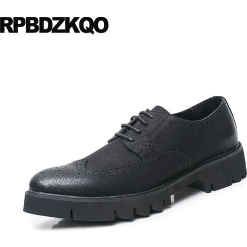 Lace Up Business Black Brogue Wingtip Elevator Slip Resistant Hidden Height Increasing Shoes Platform Creepers Oxfords Formal