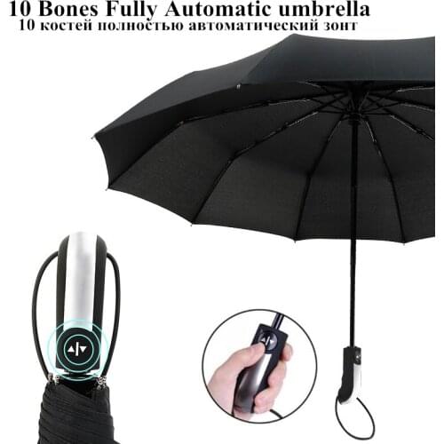 Wind Resistant Fully-Automatic Umbrella Rain Women For Men 3 Folding Gift Parasol Compact Large Travel Business Car 10K Umbrella