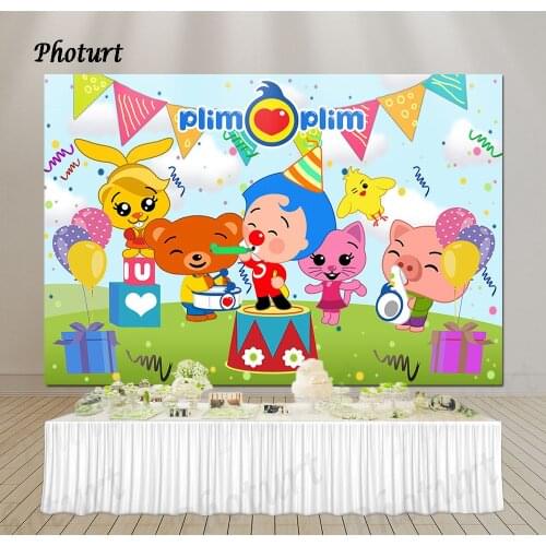 PHOTURT Plim Backdrop Kids Birthday Party Photography Banner Cartoon Pig Bear Photo Background Dropshipping Vinyl Decorate Props