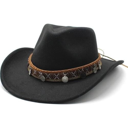 Four Seasons Man Women Cowboy Hats Woolen Ethnic Style West Indian Banded Copper Coin Decoration High Quality Caps