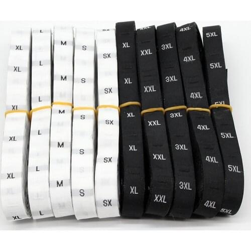 500pcs White Black Size Labels XS-4XL Polyester Cloth Garment Clothing Woven Tags For Clothes Bags Shoes Accessories 3.4*1.2cm