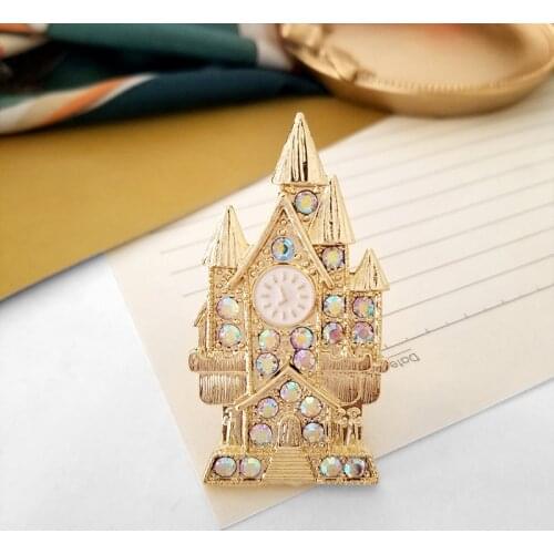 Castle Brooches Rhinestone Fairy Tale Bell Tower Corsage Lapel Pin for Coat Scarf Bag Shirt Classic Jewelry Gift for Woman Girl