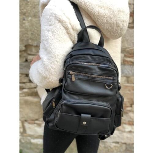 Black Washed Leather Women 'S Backpack
