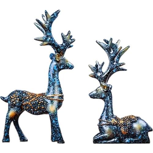 1Pair Mini Elk Sculpture Nordic Resin Statue Home Decoration Blue Deer Figurines Modern Decor Crafts Elks Tabletop Ornament