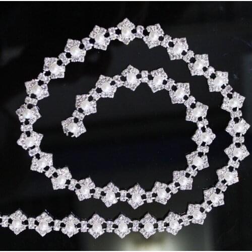 1 yard Best Quality Crystal Round Pear Rhinestone Cup Chain Silver Base Rhinestone Trim Applique Sew on Party Dance Dress