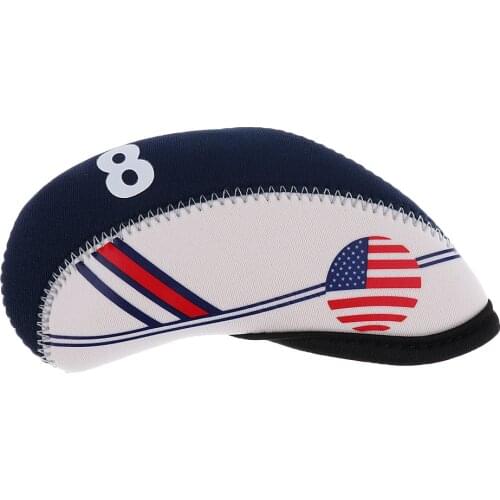 10 Pieces White & Blue USA Flag Neoprene Golf Club Iron Head Cover Headcover 13*5.7cm