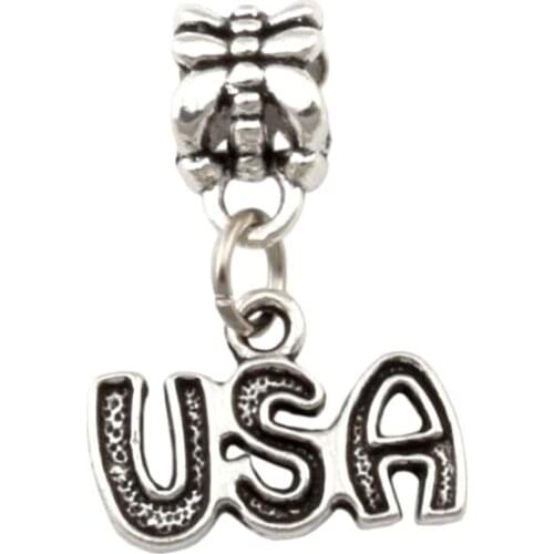 MIC .100pcs/lot Alloy Single-sided USA Charm Big Hole Bead Fit Charm Bracelet Jewelry 15.5x23mm A-169a