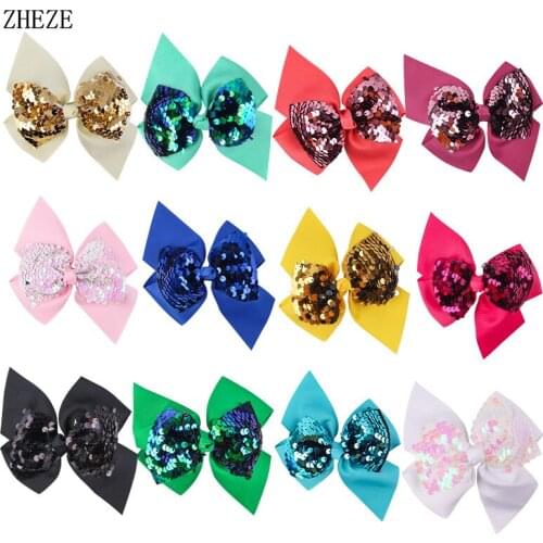 20pcs/lot 2020 NEW Korean 4.5'' Reversible Sequin Bows With Clips Grosgrain Ribbon Chic Hair Bows Clips Hairpin Hair Accessories