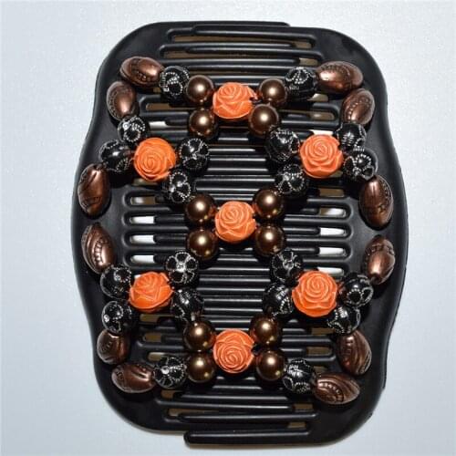 20 PCS/LOT golden rose flower style hot sale elastic beaded double twin headwear magic hair comb clips