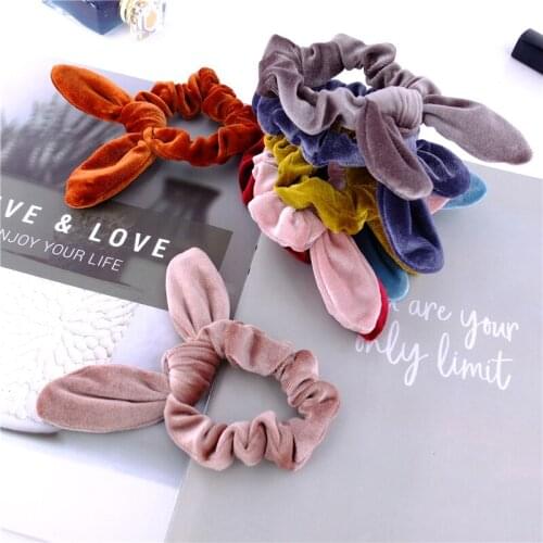 Velvet Bunny Ear Hair Scrunchies Girls Women Bow Knot Scrunchy Elastic Hair bands Ties Accessories