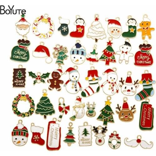BoYuTe Mix 40 Styles Enamel Christmas Charms Handmade Materials Diy Alloy Accessories for Bracelet Necklace Jewelry Making