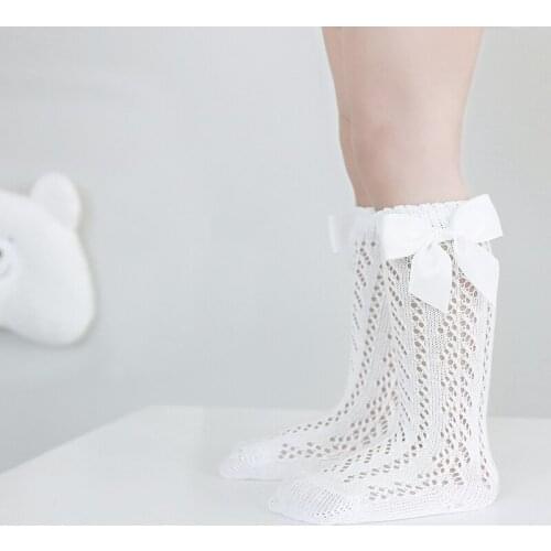 Kids Summer Knee High Socks Children Toddler Girls Cotton Mesh Bow Cute Princess Frilly Ruffle Long Sock Kawaii Baby Accessories