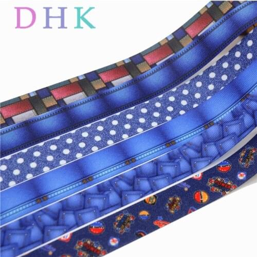 DHK 7/8'' 5yards dot power jean printed grosgrain Ribbon Accessory hairbow headwear decoration Wholesale OEM DIY E1512