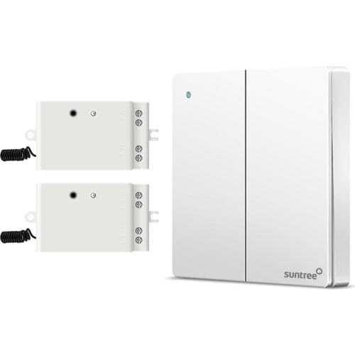 Suntree two-open white self-powered switch freely paste wireless wiring free panel home remote intelligent lighting controller