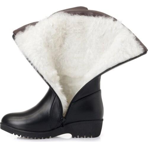 2019 Elegant Temperament Winter Women Boots Plus Size Comfort Inside Plush / Wool Warm Snow Boots Genuine Leather Fashion Boots