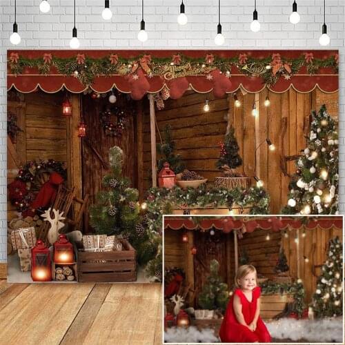 Christmas Backdrop Wooden House Christmas Tree Decoratioms Children Birthday Portrait Photographic Studio Photo Background