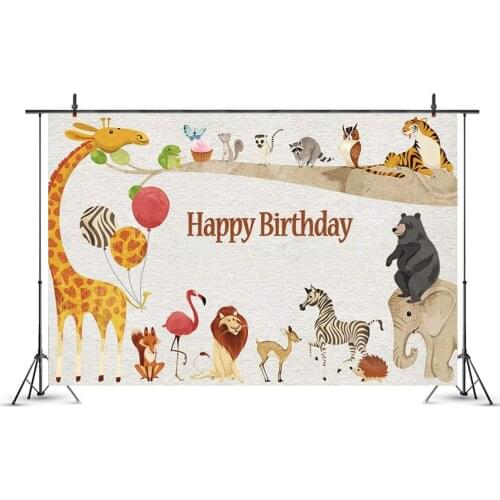 Happy Birthday Backdrop Cartoon Animals Photography Background Photo Booth Studio Decor
