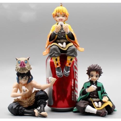 Kawaii Demon Slayer PVC Action Figure Model Figure Toy New Cute Rice Ball Tanjirou Zenitsu Inosuke Room Decor Doll Gift for Boys
