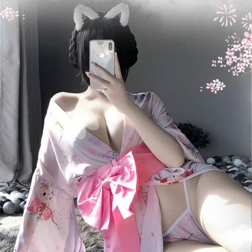 Japanese Kimono Sexy Satin Lingerie Babydolls Lolita Dress Ropa Interior Femenina Sexy Erotica Encaje Cosplay Costume for Adult