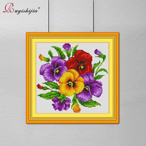 RUYISHIJIA Cross Stitch Kits Handmade Needlework flowers patterns gift Embroidery Cross-Stitch DIY Embroidery Hoop