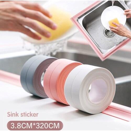 Kitchen Bathroom Stickers Shower Sink Bath Sealing Strip Tape White PVC Self adhesive Waterproof Wall Sticker for Bathroom New