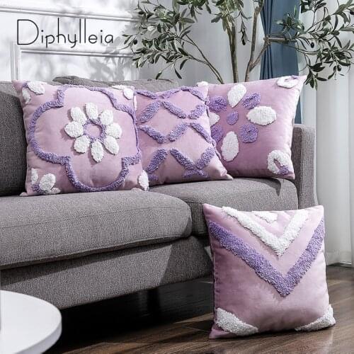Diphylleia New Arrival Boho Tufted Cushion Cover Violet Purple Vintage Flower India Handmade Pillowcase Home Decor Free Shipping